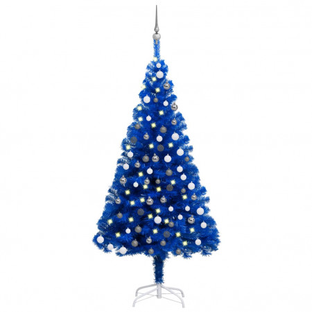 Brad Crăciun pre-iluminat cu set globuri, albastru, 150 cm, PVC