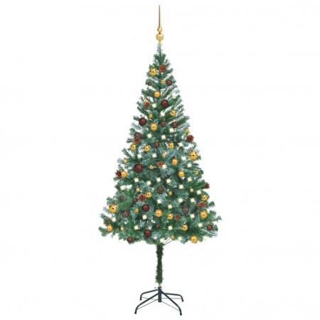 Brad de Crăciun artificial cu LED&amp;globuri&amp;conuri de pin, 180 cm - Img 1