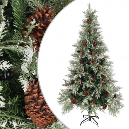 Brad de Crăciun cu conuri de pin, verde/alb, 225 cm, PVC&amp;PE - Img 1