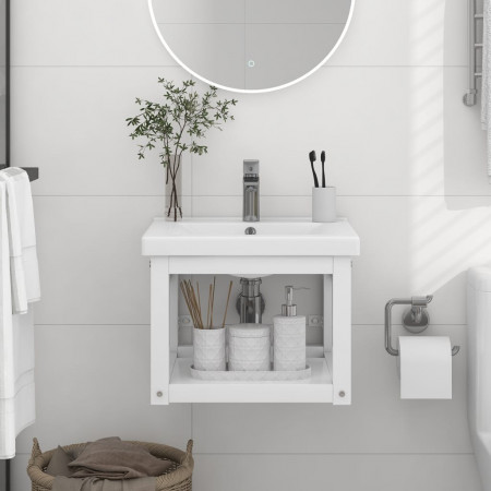 Cadru chiuvetă de baie pentru perete, alb, 40x38x31 cm, fier - Img 1