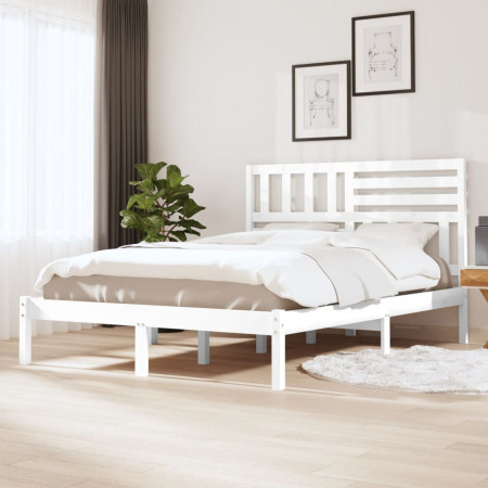 Cadru de pat, alb, 150x200 cm, lemn masiv de pin
