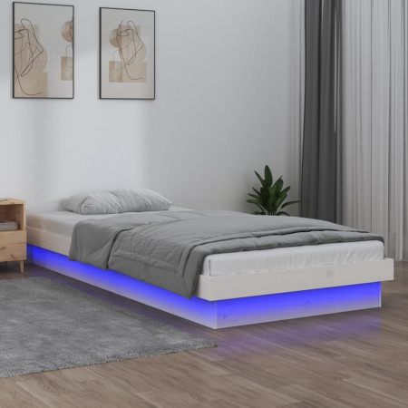 Cadru de pat cu LED mic single 2FT6, alb, 75x190 cm, lemn masiv