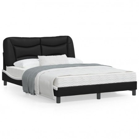 Cadru de pat cu LED, negru și alb, 140x200 cm, piele ecologică