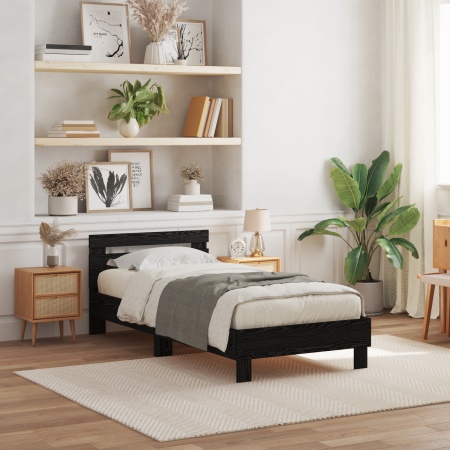 Cadru de pat cu LED, stejar negru, 90x190 cm lemn prelucrat