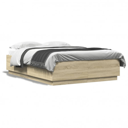 Cadru de pat cu LED stejar sonoma 140x200 cm lemn prelucrat