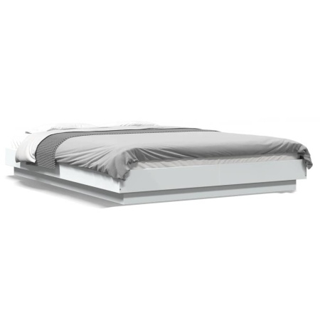 Cadru de pat cu lumini LED, alb, 120x200 cm, lemn prelucrat