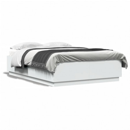 Cadru de pat cu lumini LED, alb, 160x200 cm, lemn prelucrat