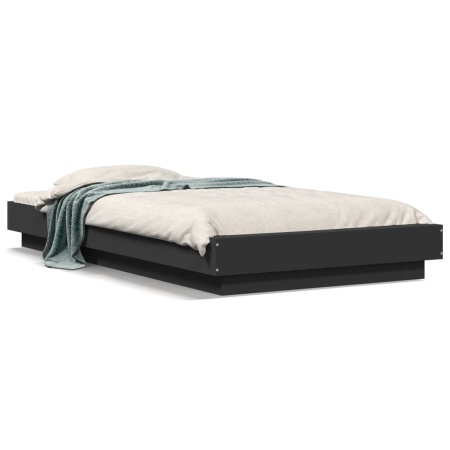 Cadru de pat cu lumini LED, negru, 90x200 cm, lemn prelucrat - Img 1