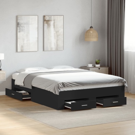 Cadru de pat cu sertare, negru, 140x190 cm, lemn prelucrat