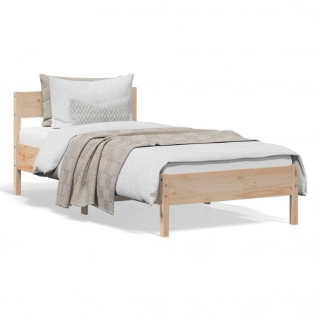 Cadru de pat cu tăblie, 100x200 cm, lemn masiv de pin - Img 1