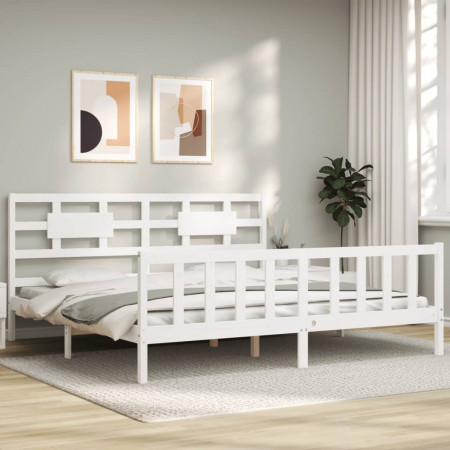 Cadru de pat cu tăblie 6FT Super King Size, alb, lemn masiv