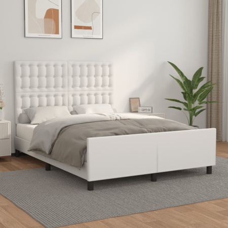 Cadru de pat cu tăblie, alb, 140x190 cm, piele ecologică
