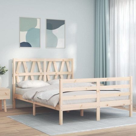 Cadru de pat cu tăblie, dublu, lemn masiv