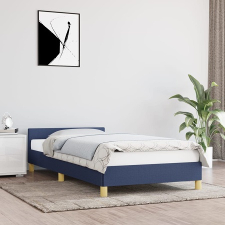 Cadru de pat cu tăblie fără saltea, albastru, 100x200cm, textil