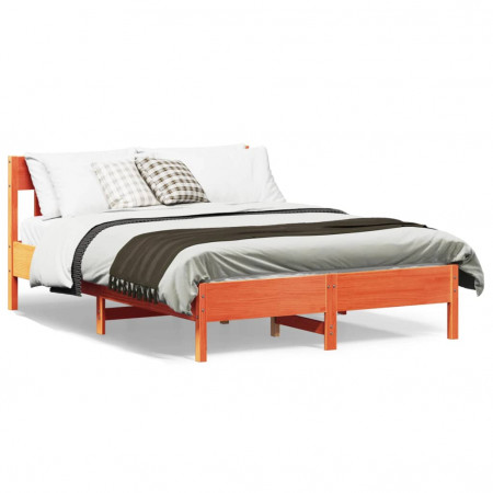 Cadru de pat cu tăblie, maro ceruit, 140x190 cm, lemn masiv pin