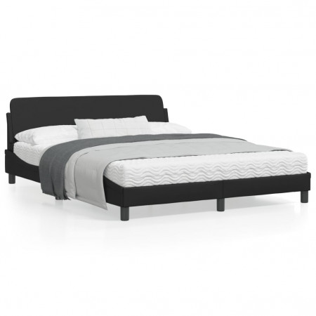 Cadru de pat cu tăblie, negru, 160x200 cm, piele ecologică