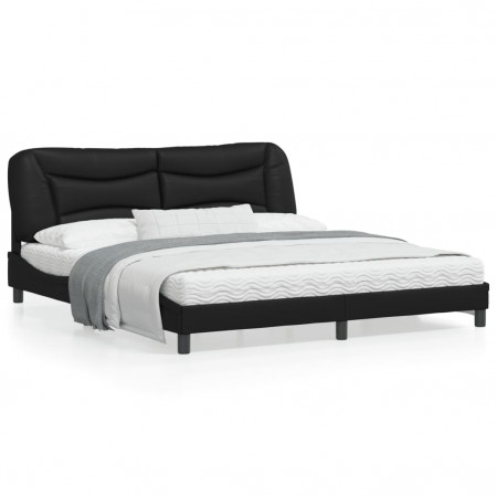 Cadru de pat cu tăblie, negru, 180x200 cm, piele ecologică