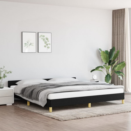 Cadru de pat cu tăblie, negru, 200x200 cm, textil - Img 1