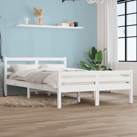 Cadru de pat dublu 4FT6, alb, 135x190 cm, lemn masiv