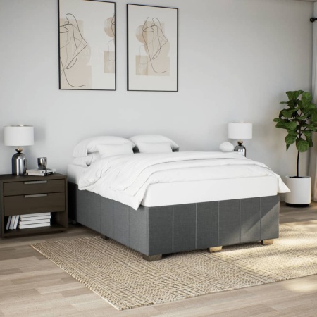 Cadru de pat fără saltea, gri închis, 140x190 cm, textil