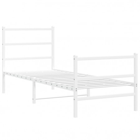 Cadru de pat metalic cu tăblie de cap/picioare alb, 75x190 cm