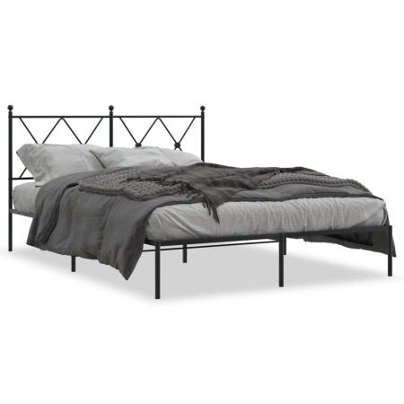 Cadru de pat metalic cu tăblie, negru, 135x190 cm