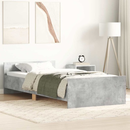 Cadru de pat mic single, gri beton, 75x190 cm, lemn prelucrat