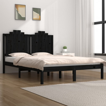 Cadru de pat, negru, 140x190 cm, lemn masiv de pin - Img 1