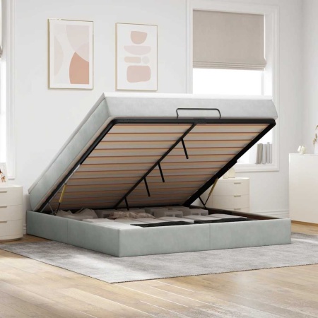 Cadru de pat otoman cu saltea Gri deschis 180x200cm catifea