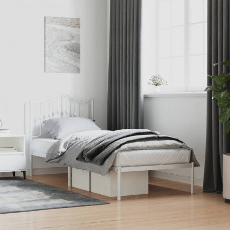 Cadru pat metalic cu tăblie, alb, 90x200 cm - Img 1