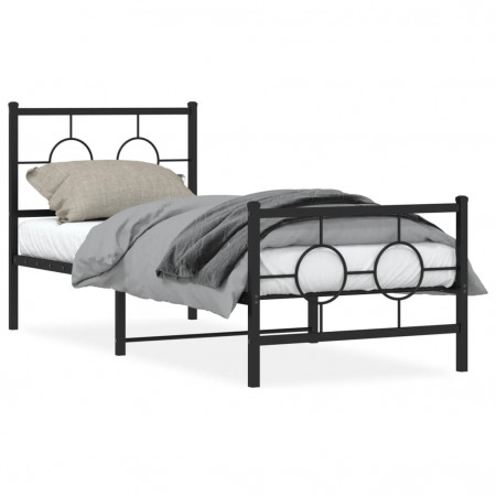 Cadru pat metalic cu tăblii de cap/picioare, negru, 75x190 cm - Img 1