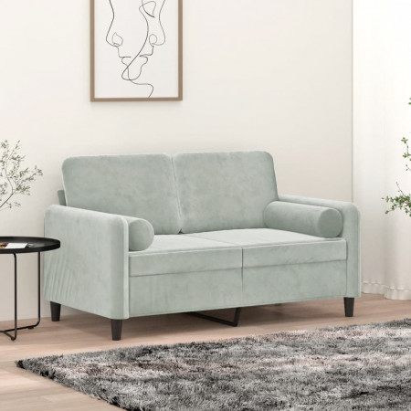 Canapea cu 2 locuri cu pernuțe, gri deschis, 120 cm, catifea - Img 1