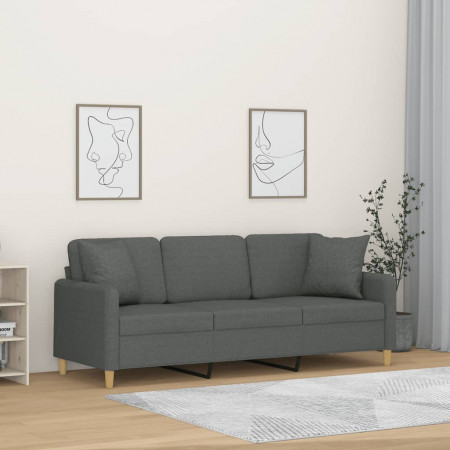Canapea cu 3 locuri cu pernuțe, gri închis, 180 cm, textil - Img 1