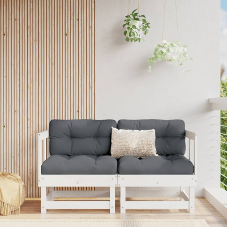 Canapea de colț de grădină, 2 buc., alb, lemn masiv de pin
