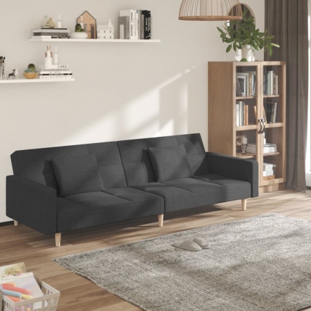 Canapea extensibilă cu 2 locuri, 2 perne, gri închis, textil