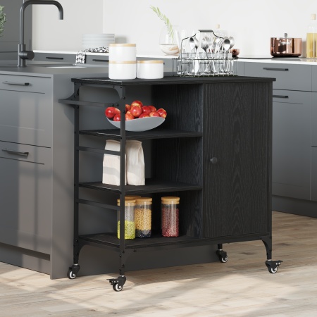 Cărucior de bucătărie Stejar negru 87.5x38.5x84.5 cm Lemn prelucrat