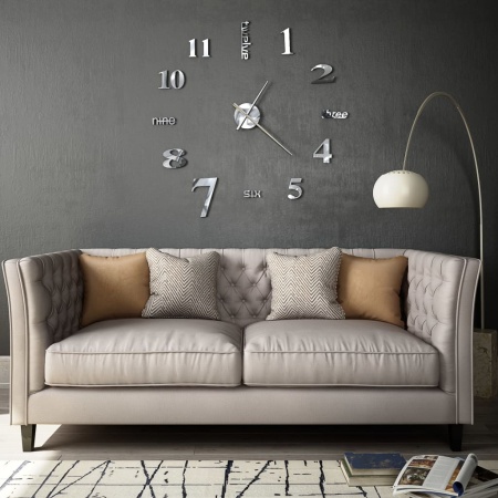 Ceas de perete 3D, argintiu, 100 cm, XXL, design modern