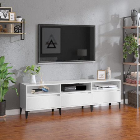 Comodă TV, alb extralucios, 150x30x44,5 cm, lemn prelucrat - Img 1