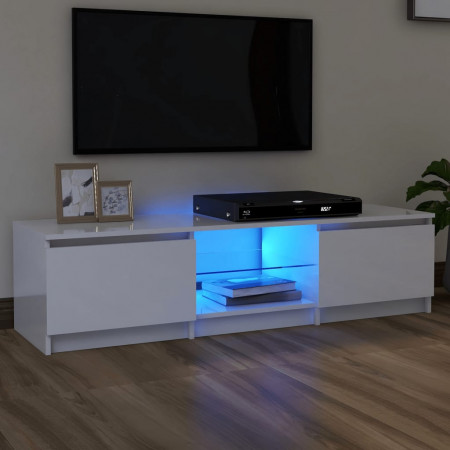 Comodă TV cu lumini LED, alb extralucios, 140x40x35,5 cm - Img 1
