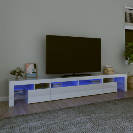 Comodă TV cu lumini LED, alb extralucios, 260x36,5x40cm