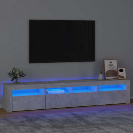Comodă TV cu lumini LED, gri beton, 210x35x40 cm - Img 1