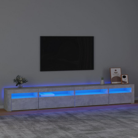 Comodă TV cu lumini LED, gri beton, 270x35x40 cm