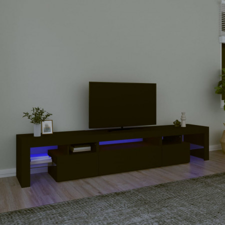 Comodă TV cu lumini LED, negru, 215x36,5x40 cm