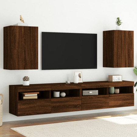 Comodă TV de perete, 2 buc., stejar maro, 40,5x30x60 cm, lemn