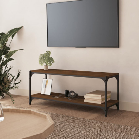 Comodă TV, stejar maro, 100x33x41 cm, lemn prelucrat și oțel