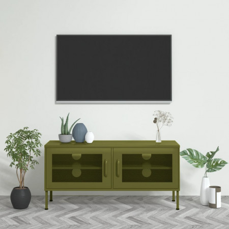 Comodă TV, verde măsliniu, 105x35x50 cm, oțel - Img 1
