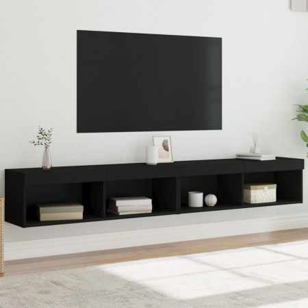Comode TV cu lumini LED, 2 buc., negru, 100x30x30 cm
