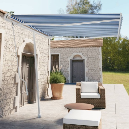Copertină autonomă retractabilă automat albastru&alb 300x250 cm