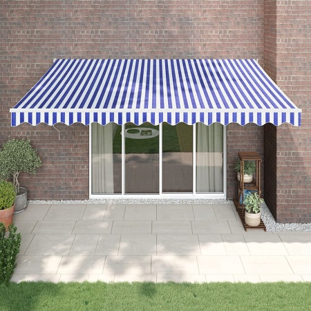 Copertină retractabilă albastru/alb, 4,5x3 m, textil/aluminiu