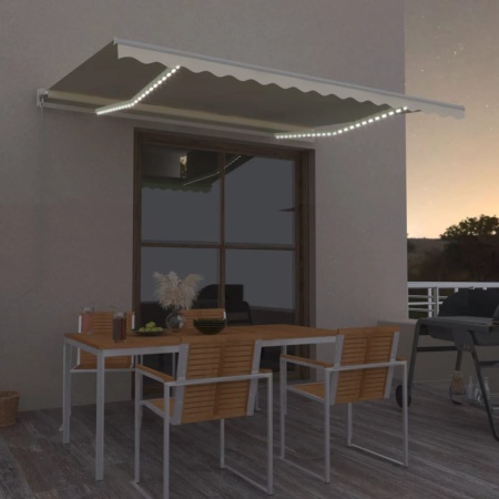 Copertină retractabilă manual cu LED, crem, 400x300 cm